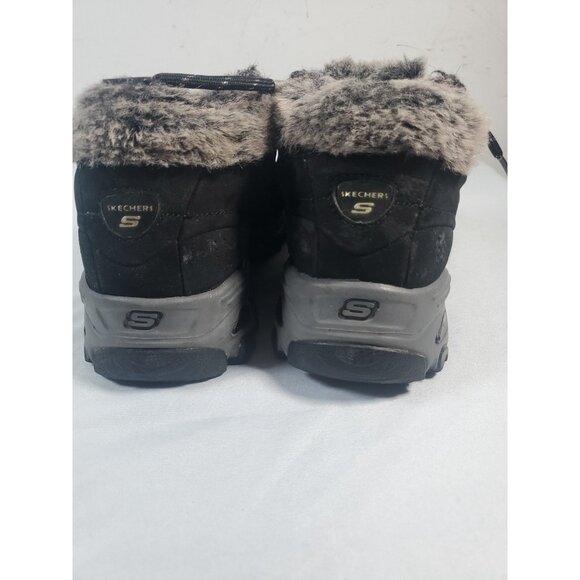 SKECHERS Winter Snow Boot Women 7.5 Brown Leather Faux Fur Lined Lace Up - Picture 2 of 16